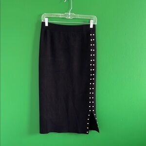 Stretchy Black Midi Skirt with Stud Detailing